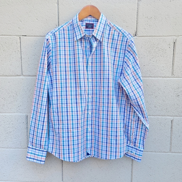UNTUCKit | Wrinkle-Free Barone Shirt in Blue With Orange & Teal Check Size M - Picture 2 of 7